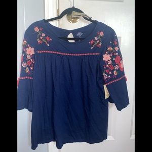Beautiful navy blue top with floral embroidery